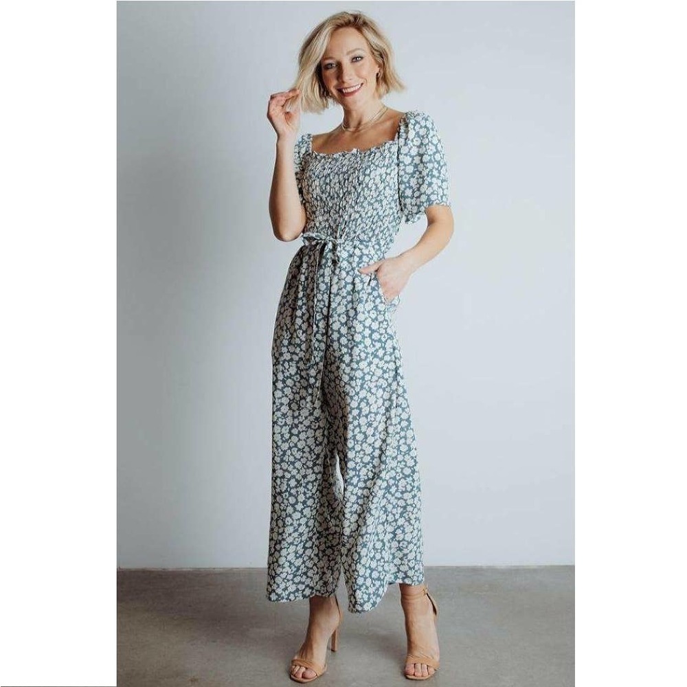 Baltic Born Sage Green Floral Smocked Jumpsuit